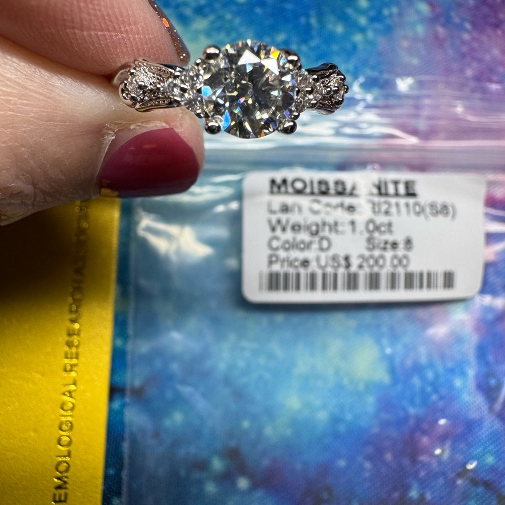 Moissanite Silver Ring with Clear Gemstones size 8